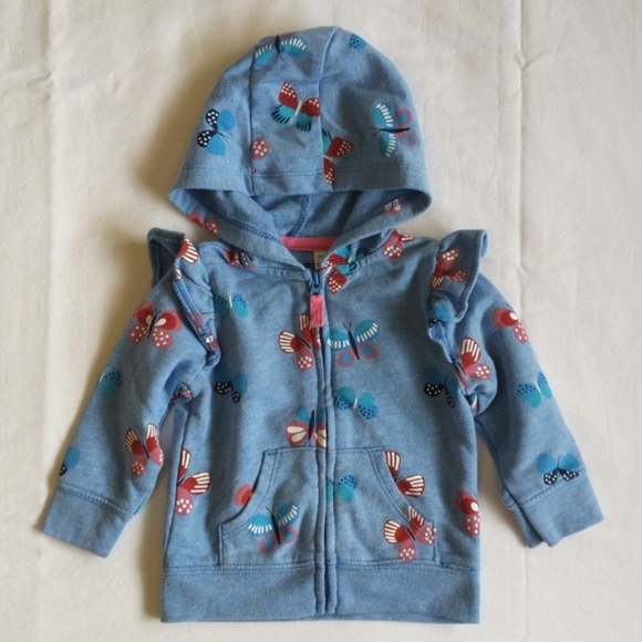 carter's blue butterfly ruffle zip-up hoodie sweatshirt 6 months baby girl - Picture 1 of 7